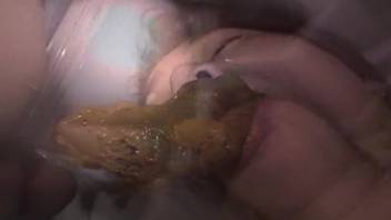 Asian chick receives massive turd from dude